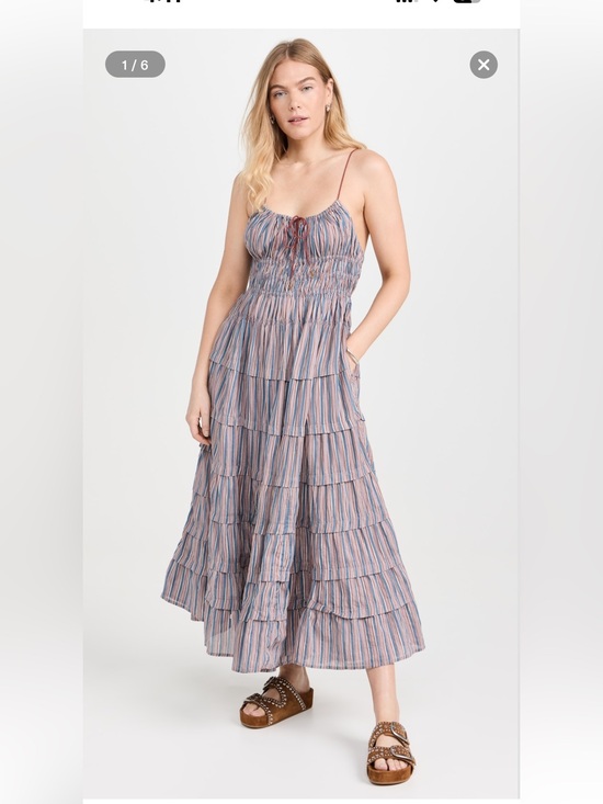 Free People Dresses & Skirts - Free People Going Steady Rust Blue Striped Tiered Midi Dress-M